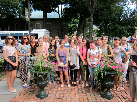 Russian exchange students from Bard visiting the Stockade Area in Kingston